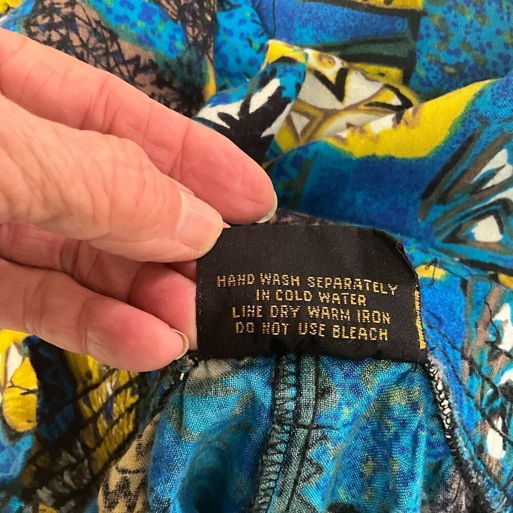 Happy Legs Womens Small Elastic Waist Pants Blue Abstract Print Hippie Pockets - Picture 7 of 8